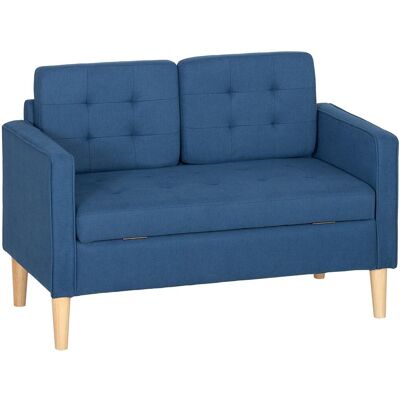 OEM Canapé Deux Places Avec Rangement, Capitonnage À Boutons, Coussins, Bois D'Hévéa, 117 X 62 X 78 Cm, Bleu - Publicité OEM Canapé Deux Places Avec Rangement, Capitonnage À Boutons, Coussins, Bois D'Hévéa, 117 X 62 X 78 Cm, Bleu - Publicité