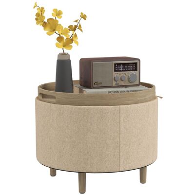 OEM Pouf Rond Repose-pieds Tabouret Avec Coffre De Rangement, Plateau Réversible, Meuble 3 En 1 Pied En Bois Beige - Publicité OEM Pouf Rond Repose-pieds Tabouret Avec Coffre De Rangement, Plateau Réversible, Meuble 3 En 1 Pied En Bois Beige - Publicité