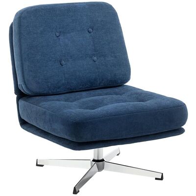 OEM Fauteuil Pivotant D'Appoint, Fauteuil De Lecture Capitonné En Chenille, Assise Large, Coussin En Plumes Et Pieds En Métal, Bleu Foncé - Publicité OEM Fauteuil Pivotant D'Appoint, Fauteuil De Lecture Capitonné En Chenille, Assise Large, Coussin En Plumes Et Pieds En Métal, Bleu Foncé - Publicité