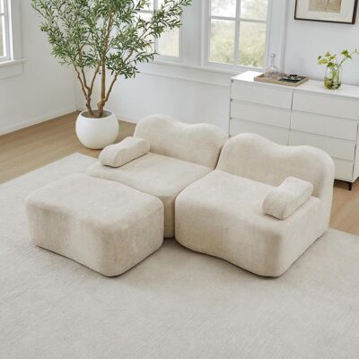 OEM Canapé D'Angle Modulaire Deux Places Sans Cadre Avec Repose-pieds, Design Ondulé, Coussins D'Accoudoirs Amovibles, Convient Aux Salons Et Appartements, Aucun Assemblage Requis, Beige. Publicité OEM Canapé D'Angle Modulaire Deux Places Sans Cadre Avec Repose-pieds, Design Ondulé, Coussins D'Accoudoirs Amovibles, Convient Aux Salons Et Appartements, Aucun Assemblage Requis, Beige. Publicité