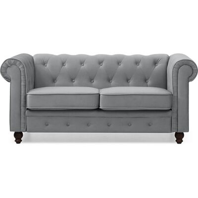 MENZZO Grand Canapé 2 Places Chesterfield Velours Argent - Publicité MENZZO Grand Canapé 2 Places Chesterfield Velours Argent - Publicité