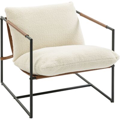 OEM Fauteuil Salon. Fauteuil D'Appoint Rembourré En Tissu Bouclette. Large Assise Et Structure En Acier. 77x91x80cm. Crème - Publicité OEM Fauteuil Salon. Fauteuil D'Appoint Rembourré En Tissu Bouclette. Large Assise Et Structure En Acier. 77x91x80cm. Crème - Publicité