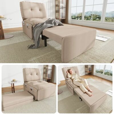 SANS MARQUE Canapé Lit Extensible Invisible 2 En 1, Tissu Lin, 195x81,5 Cm (fauteuil/chaise Longue), Surface De Sommeil 165x80 Cm-beige - Publicité SANS MARQUE Canapé Lit Extensible Invisible 2 En 1, Tissu Lin, 195x81,5 Cm (fauteuil/chaise Longue), Surface De Sommeil 165x80 Cm-beige - Publicité