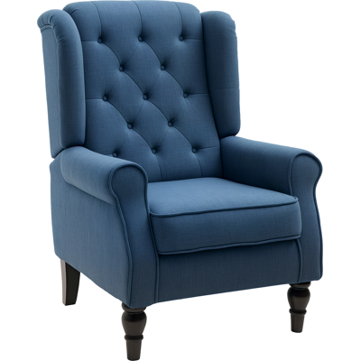 MIDUODUO Fauteuil Club Touffé En Tissu, Pieds Bois, Bleu - Publicité MIDUODUO Fauteuil Club Touffé En Tissu, Pieds Bois, Bleu - Publicité