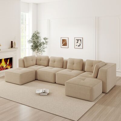 ACKERMAN Canapé De Salon Modulaire Sans Ossature, Canapé D'Angle Modulaire, Canapé En U Avec Pouf, Canapé-lit Profond, Design Antidérapant, Pas De Montage Requis, Beige - Publicité ACKERMAN Canapé De Salon Modulaire Sans Ossature, Canapé D'Angle Modulaire, Canapé En U Avec Pouf, Canapé-lit Profond, Design Antidérapant, Pas De Montage Requis, Beige - Publicité