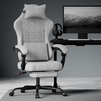 ACKERMAN Fauteuil Gaming Tissu Chaise De Bureau, Fauteuil Gaming Avec Massage Et Appuie-tête, Fauteuil Gaming Ergonomique Style Course Avec Repose-pieds (gris Clair) - Publicité ACKERMAN Fauteuil Gaming Tissu Chaise De Bureau, Fauteuil Gaming Avec Massage Et Appuie-tête, Fauteuil Gaming Ergonomique Style Course Avec Repose-pieds (gris Clair) - Publicité
