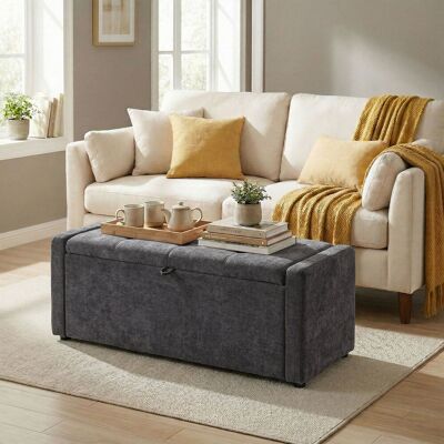OEM Homcom Banc De Rangement Bout De Lit Repose-pieds - Rembourré En Lin, Assise Large, 122x48x44cm, Gris Foncé - Publicité OEM Homcom Banc De Rangement Bout De Lit Repose-pieds - Rembourré En Lin, Assise Large, 122x48x44cm, Gris Foncé - Publicité