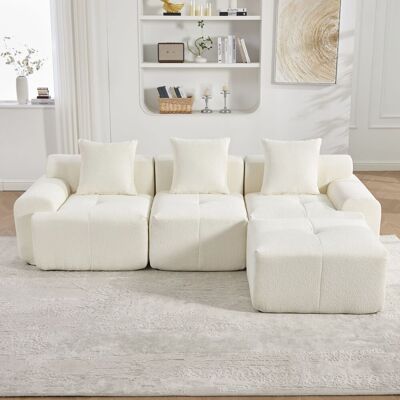 ACKERMAN Canapé Nuage Moderne Avec Pouf, Canapé D'Angle Modulaire Sans Ossature En Forme De L, Canapé Compressé 3 Places En Mousse À Mémoire Beige, Sans Montage – Dimensions : 268×102×78 Cm - Publicité ACKERMAN Canapé Nuage Moderne Avec Pouf, Canapé D'Angle Modulaire Sans Ossature En Forme De L, Canapé Compressé 3 Places En Mousse À Mémoire Beige, Sans Montage – Dimensions : 268×102×78 Cm - Publicité