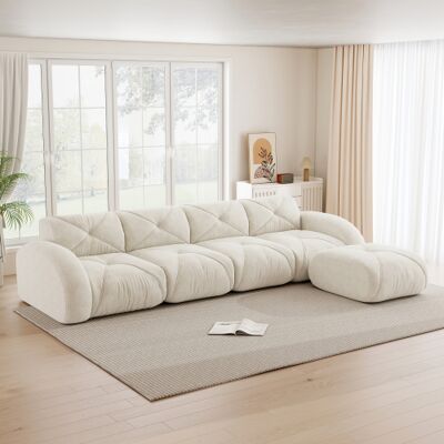 XISRENS Fauteuil En L, Canapé Modulable, Canapé D'Angle Quatre Places Idéal Pour Le Salon, Base Antidérapante, Aucun Montage Requis, Canapé Modulable Avec Repose-pieds, Blanc Wl - Publicité XISRENS Fauteuil En L, Canapé Modulable, Canapé D'Angle Quatre Places Idéal Pour Le Salon, Base Antidérapante, Aucun Montage Requis, Canapé Modulable Avec Repose-pieds, Blanc Wl - Publicité