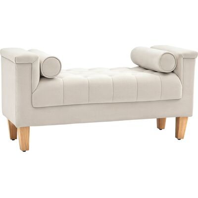 NO BRAND Banquette Rembourrée Vintage Beige 115 Cm Avec 2 Coussins En Chenille - Publicité NO BRAND Banquette Rembourrée Vintage Beige 115 Cm Avec 2 Coussins En Chenille - Publicité