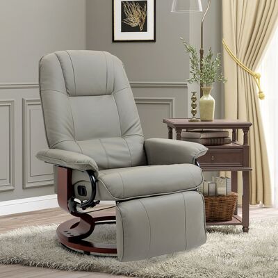 OEM Homcom Fauteuil Relax Inclinable - Repose-pieds Réglable, Pivotant 360°, Piètement En Bois, Revêtement Synthétique Gris - Publicité OEM Homcom Fauteuil Relax Inclinable - Repose-pieds Réglable, Pivotant 360°, Piètement En Bois, Revêtement Synthétique Gris - Publicité