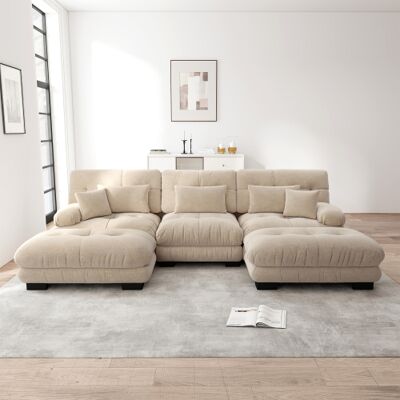 XISRENS Canapé D'Angle Modulable Luxueux - Canapé Nuage Surdimensionné En Forme De U Pour Salon, Canapé-lit Convertible À Assise Profonde Avec Pouf, Chenille Marron Clair Wl - Publicité XISRENS Canapé D'Angle Modulable Luxueux - Canapé Nuage Surdimensionné En Forme De U Pour Salon, Canapé-lit Convertible À Assise Profonde Avec Pouf, Chenille Marron Clair Wl - Publicité