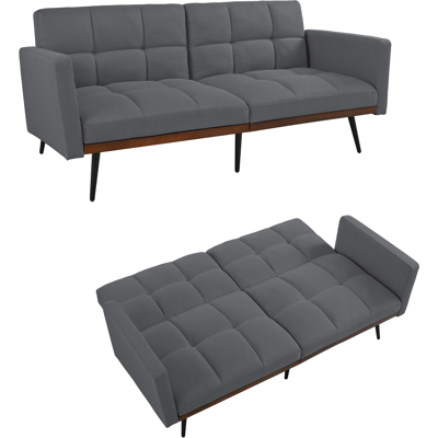 ACKERMAN Canapé Futon Mid Century Moderne En Lin Mélangé, 146 Cm De Large, Dossier Réglable À 5 Positions Et Accoudoirs Fixes, Pieds En Métal, Gris - Publicité ACKERMAN Canapé Futon Mid Century Moderne En Lin Mélangé, 146 Cm De Large, Dossier Réglable À 5 Positions Et Accoudoirs Fixes, Pieds En Métal, Gris - Publicité