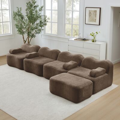 ACKERMAN Canapé Sans Ossature Modulaire En L 4 Places Avec 1 Pouf, Forme Ondulée, Mousse Haute Densité 32d, Coussin D'Accoudoir Amovible, Tissu Doux, Pour Salon, Marron - Publicité ACKERMAN Canapé Sans Ossature Modulaire En L 4 Places Avec 1 Pouf, Forme Ondulée, Mousse Haute Densité 32d, Coussin D'Accoudoir Amovible, Tissu Doux, Pour Salon, Marron - Publicité