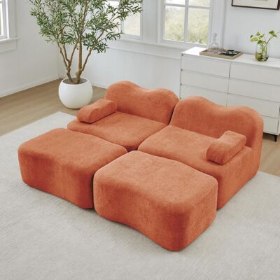 OEM Canapé Modulable 2 Places Avec 2 Poufs, Sans Armature, En Mousse Haute Densité 32d, Coussins D'Accoudoirs Amovibles, Idéal Pour Le Salon Et L'Appartement, Design Antidérapant, Orange - Publicité OEM Canapé Modulable 2 Places Avec 2 Poufs, Sans Armature, En Mousse Haute Densité 32d, Coussins D'Accoudoirs Amovibles, Idéal Pour Le Salon Et L'Appartement, Design Antidérapant, Orange - Publicité