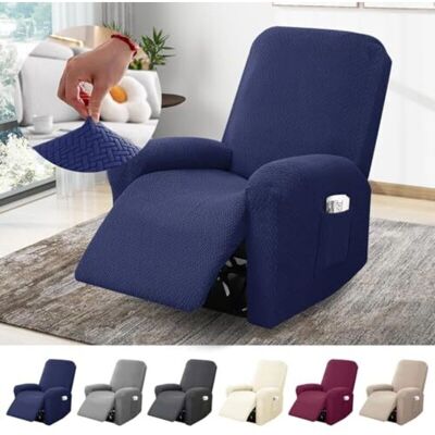 JUSCH Housse De Fauteuil 1 Place, Housse Extensible Avec Poches, Protection Intégrale En Jacquard Rayé Pour Fauteuils Tv Et Relax (bleu, Ensemble De 4 Pièces) - Publicité JUSCH Housse De Fauteuil 1 Place, Housse Extensible Avec Poches, Protection Intégrale En Jacquard Rayé Pour Fauteuils Tv Et Relax (bleu, Ensemble De 4 Pièces) - Publicité