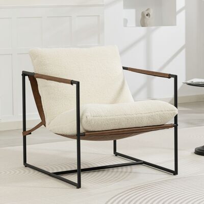 OEM Fauteuil De Salon D'Appoint Rembourré En Tissu Bouclette - Large Assise, Structure En Acier Robuste, 77x91x80cm, Crème - Publicité OEM Fauteuil De Salon D'Appoint Rembourré En Tissu Bouclette - Large Assise, Structure En Acier Robuste, 77x91x80cm, Crème - Publicité