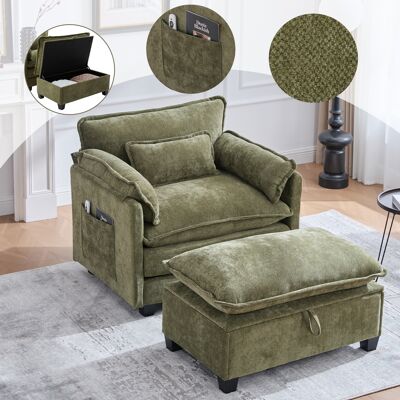 ACKERMAN Grand Fauteuil Moderne Avec Repose-pieds, Fauteuil En Chenille Avec Poches Latérales Et Coussins, Fauteuil De Lecture Confortable Pour Salon, Chambre Et Appartement (chenille Vert Olive) - Publicité ACKERMAN Grand Fauteuil Moderne Avec Repose-pieds, Fauteuil En Chenille Avec Poches Latérales Et Coussins, Fauteuil De Lecture Confortable Pour Salon, Chambre Et Appartement (chenille Vert Olive) - Publicité