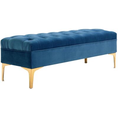 OEM Homcom Banc Banquette Capitonnée Bout De Lit Style Classique Chic Dim. 118l X 45l X 42h Cm Piètement Métal Doré Velours Bleu - Publicité OEM Homcom Banc Banquette Capitonnée Bout De Lit Style Classique Chic Dim. 118l X 45l X 42h Cm Piètement Métal Doré Velours Bleu - Publicité