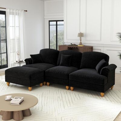 OEM Canapé D'Angle 3 Places Modulable Style Années 50, En Chenille Avec Accoudoirs En Forme D'Entonnoir, Ceinture À Volants Amovible, Pieds Fuselés Et Pouf Amovible – Confort D'Assise Optimal Pour Le Salo - Publicité OEM Canapé D'Angle 3 Places Modulable Style Années 50, En Chenille Avec Accoudoirs En Forme D'Entonnoir, Ceinture À Volants Amovible, Pieds Fuselés Et Pouf Amovible – Confort D'Assise Optimal Pour Le Salo - Publicité