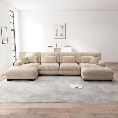 OEM Canapé D'Angle Modulable, Ensemble De Canapés En Forme De U, Adapté Au Salon, Canapé Nuage Quatre Places Confortable Avec Pouf Amovible, Combinable À Faire Soi-même, Tissu Chenille, Marron Clair. Publicité OEM Canapé D'Angle Modulable, Ensemble De Canapés En Forme De U, Adapté Au Salon, Canapé Nuage Quatre Places Confortable Avec Pouf Amovible, Combinable À Faire Soi-même, Tissu Chenille, Marron Clair. Publicité
