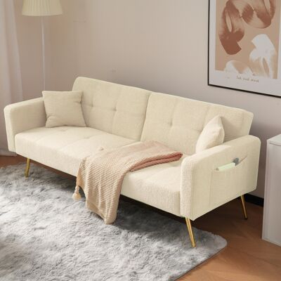 LEMONBEST Canapé Convertible 2 Places Beige En Tissu Avec Dossier Inclinable, Pieds Dorés, Coussins Inclus Et Poches De Rangement Latérales, 175x64x72 Cm - Publicité LEMONBEST Canapé Convertible 2 Places Beige En Tissu Avec Dossier Inclinable, Pieds Dorés, Coussins Inclus Et Poches De Rangement Latérales, 175x64x72 Cm - Publicité
