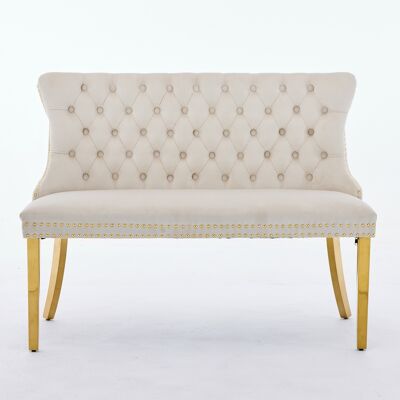 ALLAUVE Canapé 2 Places Velours Beige, Banquette Capitonnée À Boutons Main, Dossier Aileron, Pieds Acier Doré, Style Moderne Milieu Du Siècle, Salle À Manger, Lot Unique - Publicité ALLAUVE Canapé 2 Places Velours Beige, Banquette Capitonnée À Boutons Main, Dossier Aileron, Pieds Acier Doré, Style Moderne Milieu Du Siècle, Salle À Manger, Lot Unique - Publicité