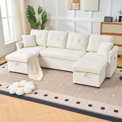 ACKERMAN Canapé D'Angle En U Avec Fonction Couchage Et Coffre, Grand Canapé-lit Avec Rangement Supplémentaire, Canapé Confortable En Chenille Pour Salon Ou Chambre D'Amis, Grand Canapé, Beige - Publicité ACKERMAN Canapé D'Angle En U Avec Fonction Couchage Et Coffre, Grand Canapé-lit Avec Rangement Supplémentaire, Canapé Confortable En Chenille Pour Salon Ou Chambre D'Amis, Grand Canapé, Beige - Publicité