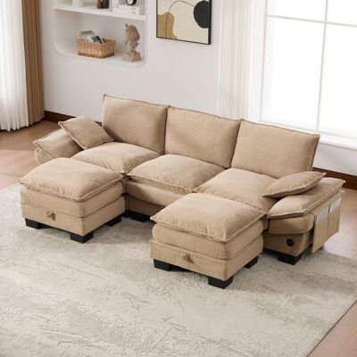 VIVACASA Canapé Modulable 3 Places Velours Côtelé 2 Poufs Assise Large Ergonomique Mousse Haute Densité Usb-c Poches Latérales Kaki - Publicité VIVACASA Canapé Modulable 3 Places Velours Côtelé 2 Poufs Assise Large Ergonomique Mousse Haute Densité Usb-c Poches Latérales Kaki - Publicité
