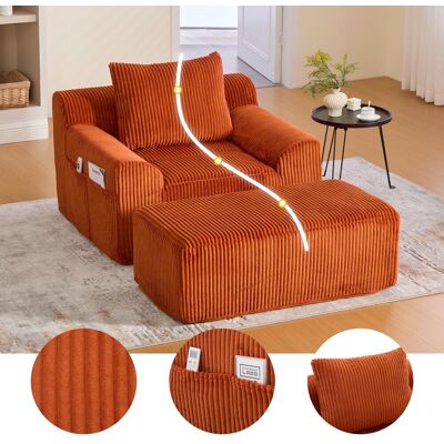 OEM Fauteuil Extra-large En Velours Côtelé Avec Repose-pieds, Poches Latérales Et Coussin D'Assise Emballé Individuellement, Design Sans Cadre, Tissu Doux Aucun Assemblage Requis, - Publicité OEM Fauteuil Extra-large En Velours Côtelé Avec Repose-pieds, Poches Latérales Et Coussin D'Assise Emballé Individuellement, Design Sans Cadre, Tissu Doux Aucun Assemblage Requis, - Publicité