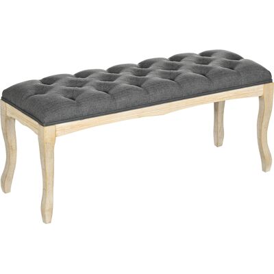 TORMATOR Banc Banquette Capitonnée Style Classique 110 Cm Bout De Lit Rembourrée En Lin Piètement Bois Hévéa Sculpté Lin Gris - Publicité TORMATOR Banc Banquette Capitonnée Style Classique 110 Cm Bout De Lit Rembourrée En Lin Piètement Bois Hévéa Sculpté Lin Gris - Publicité
