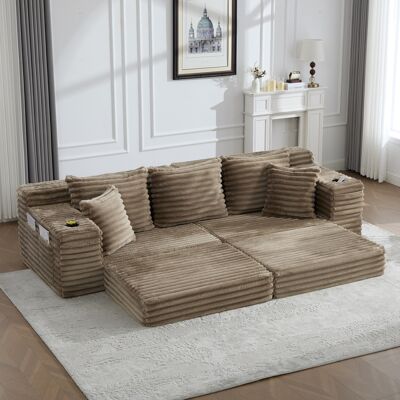 ARRIGONI Canapé Compressé En Velours Côtelé Avec Dossier Haut Et Coussins Supplémentaires, Poches Et Porte-gobelets Des Deux Côtés, Modulable En Canapé-lit, Rembourrage Doux Pour Un Confort Maximal, Kaki - Publicité ARRIGONI Canapé Compressé En Velours Côtelé Avec Dossier Haut Et Coussins Supplémentaires, Poches Et Porte-gobelets Des Deux Côtés, Modulable En Canapé-lit, Rembourrage Doux Pour Un Confort Maximal, Kaki - Publicité