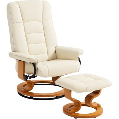 OEM Fauteuil De Relaxation Inclinable Avec Repose-pied, Pivotant, Cadre En Bois , Revêtement Synthétique Crème - Publicité OEM Fauteuil De Relaxation Inclinable Avec Repose-pied, Pivotant, Cadre En Bois , Revêtement Synthétique Crème - Publicité