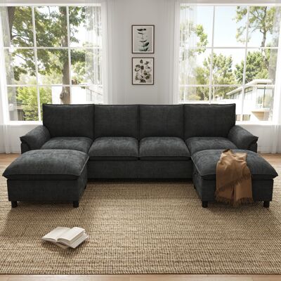 ACKERMAN Canapé D'Angle Modulable Cloud En Forme De U, Confortable Et Profond, Avec 2 Repose-pieds Amovibles, Dossier Haut, Noir, Dimensions : L 264,5 × H 84 × P 78,5 Cm - Publicité ACKERMAN Canapé D'Angle Modulable Cloud En Forme De U, Confortable Et Profond, Avec 2 Repose-pieds Amovibles, Dossier Haut, Noir, Dimensions : L 264,5 × H 84 × P 78,5 Cm - Publicité