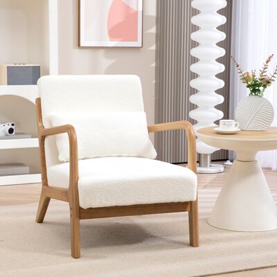 OEM Fauteuil Lounge De Salon - 3 Coussins Inclus, Assise Profonde, Accoudoirs, Structure En Bois D'Hévéa, Aspect Velours, Crème - Publicité OEM Fauteuil Lounge De Salon - 3 Coussins Inclus, Assise Profonde, Accoudoirs, Structure En Bois D'Hévéa, Aspect Velours, Crème - Publicité