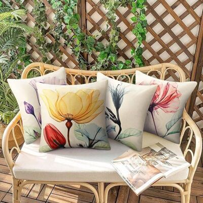 OEM Lot De 4 Housses De Coussin 45x45cm Fleur Multicolores Patio Extérieur Taie D'Oreiller Carré Moderne Ferme Été Aquarelle Plantes Taie D'Oreiller Décorative Pour Canapé Chambre Jardin - Publicité OEM Lot De 4 Housses De Coussin 45x45cm Fleur Multicolores Patio Extérieur Taie D'Oreiller Carré Moderne Ferme Été Aquarelle Plantes Taie D'Oreiller Décorative Pour Canapé Chambre Jardin - Publicité