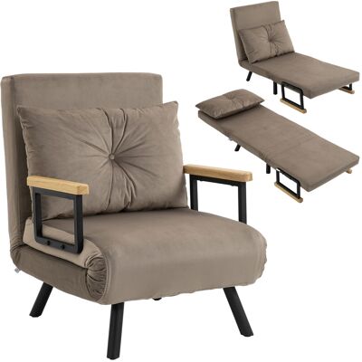 OEM Fauteuil Convertible 4 En 1 Lit 1 Place, Dossier 5 Positions, Accoudoirs En Bois, Coussin, Tissu Effet Velours Marron - Publicité OEM Fauteuil Convertible 4 En 1 Lit 1 Place, Dossier 5 Positions, Accoudoirs En Bois, Coussin, Tissu Effet Velours Marron - Publicité