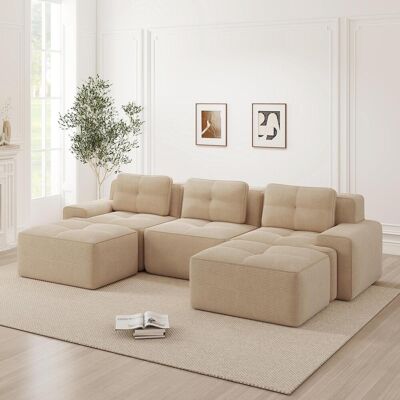 OEM Canapé Modulable Cloud En Forme De U Sans Structure, Avec Pouf, Canapé Cloud Modulable, Canapé Cloud 3 Places En Velours Côtelé Pour Salon, Canapé Sans Montage, Beige - Publicité OEM Canapé Modulable Cloud En Forme De U Sans Structure, Avec Pouf, Canapé Cloud Modulable, Canapé Cloud 3 Places En Velours Côtelé Pour Salon, Canapé Sans Montage, Beige - Publicité