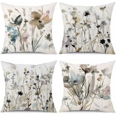 ABYSSE Housse De Coussin 45 X 45 Cm – Lot De 4 En Lin – Motif Floral Peinture Aquarelle – Lavable En Machine – Coussins Décoratifs Canapé - Publicité ABYSSE Housse De Coussin 45 X 45 Cm – Lot De 4 En Lin – Motif Floral Peinture Aquarelle – Lavable En Machine – Coussins Décoratifs Canapé - Publicité