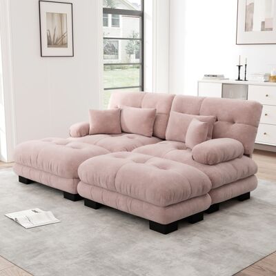 ALLAUVE Canapé D'Angle Nuage Salon, Canapé Double Chenille Rose Avec 2 Coussins Lombaires Et 2 Décoratifs, Large Accoudoir Rembourré, 2 Poufs Assortis - Publicité ALLAUVE Canapé D'Angle Nuage Salon, Canapé Double Chenille Rose Avec 2 Coussins Lombaires Et 2 Décoratifs, Large Accoudoir Rembourré, 2 Poufs Assortis - Publicité
