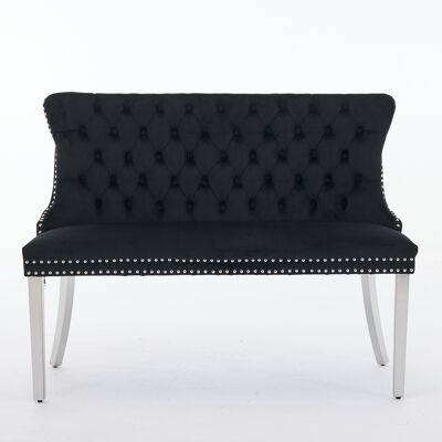 ALLAUVE Lot Unique Noir De1702bk - Banc 2 Places Capitonné Boutons Faits Main, Dossier Aile, Pieds Acier Inoxydable Brossé Argent, Double Banquette Velours Pour Cuisine & Salle À Manger, Siège Moderne Milieu - Publicité ALLAUVE Lot Unique Noir De1702bk - Banc 2 Places Capitonné Boutons Faits Main, Dossier Aile, Pieds Acier Inoxydable Brossé Argent, Double Banquette Velours Pour Cuisine & Salle À Manger, Siège Moderne Milieu - Publicité