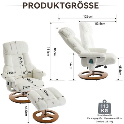 ALLAUVE Fauteuil Inclinable Pivotant 360° En Tissu Chenille Blanc, Avec Massage, Fonction Chaleur Et Repose-pieds, Confortable Et Relaxant. Publicité ALLAUVE Fauteuil Inclinable Pivotant 360° En Tissu Chenille Blanc, Avec Massage, Fonction Chaleur Et Repose-pieds, Confortable Et Relaxant. Publicité