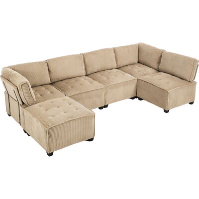 ALMASTORE Canapé Modulaire 6 Places En Velours Côtelé, Ergonomique, Poches De Rangement, Combinable En U/en L/canapé-lit, Structure Stable En Bois Et Métal, Montage Facile, Kaki - Publicité ALMASTORE Canapé Modulaire 6 Places En Velours Côtelé, Ergonomique, Poches De Rangement, Combinable En U/en L/canapé-lit, Structure Stable En Bois Et Métal, Montage Facile, Kaki - Publicité