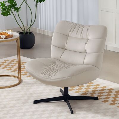 OEM Fauteuil De Salon Pivotant - Rembourré En Chenille, Sans Accoudoirs, Assise & Dossier Larges, 70x80x82cm, Crème - Publicité OEM Fauteuil De Salon Pivotant - Rembourré En Chenille, Sans Accoudoirs, Assise & Dossier Larges, 70x80x82cm, Crème - Publicité