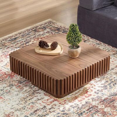 OEM Quadratischer Couchtisch Aus Mdf In Walnussfarbe, 80x80x35 Cm, Mit Handgefertigtem Massivholz-rahmen Im Rillendesign, Moderner Holztisch Für Wohnzimmer, Minimalistisch - Publicité OEM Quadratischer Couchtisch Aus Mdf In Walnussfarbe, 80x80x35 Cm, Mit Handgefertigtem Massivholz-rahmen Im Rillendesign, Moderner Holztisch Für Wohnzimmer, Minimalistisch - Publicité