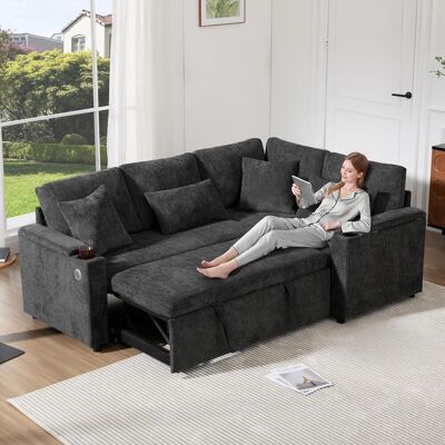 OEM Ce Canapé D'Angle Extensible En Forme De L Se Transforme En Méridienne Et Comprend Un Espace De Rangement, Des Porte-gobelets, Des Ports De Chargement Usb, - Publicité OEM Ce Canapé D'Angle Extensible En Forme De L Se Transforme En Méridienne Et Comprend Un Espace De Rangement, Des Porte-gobelets, Des Ports De Chargement Usb, - Publicité