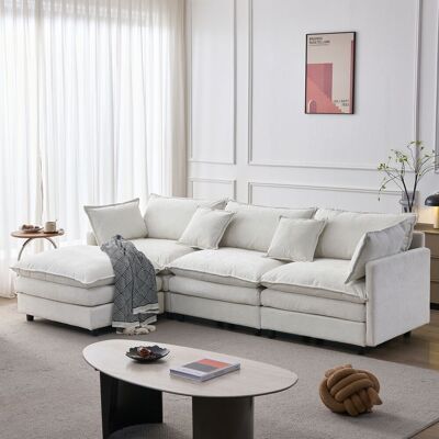 OEM Canapé D’angle Modulaire En Velours Premium, 3 Places Avec Chaise Longue Et Pouf – Canapé L En Tissu Respirant, Idéal Pour Petits Espaces, Salons Et Espaces Lounge - Publicité OEM Canapé D’angle Modulaire En Velours Premium, 3 Places Avec Chaise Longue Et Pouf – Canapé L En Tissu Respirant, Idéal Pour Petits Espaces, Salons Et Espaces Lounge - Publicité