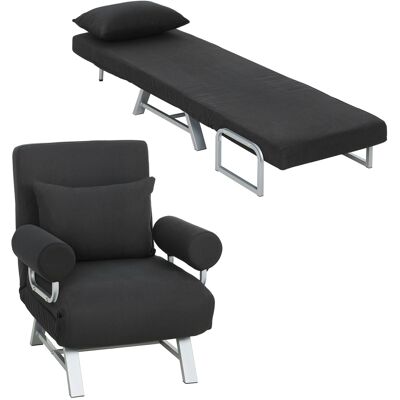 OEM Fauteuil Chauffeuse Canapé Lit Convertible Inclinable 1 Place Coussin Lombaires Accoudoirs Piètement Métal Lin Noir - Publicité OEM Fauteuil Chauffeuse Canapé Lit Convertible Inclinable 1 Place Coussin Lombaires Accoudoirs Piètement Métal Lin Noir - Publicité