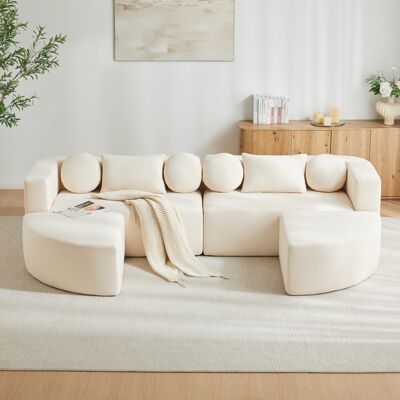 LEMONBEST Canapé Convertible 292x165x68 Cm Modulable Sans Montage Nuage Chenille Beige - Publicité LEMONBEST Canapé Convertible 292x165x68 Cm Modulable Sans Montage Nuage Chenille Beige - Publicité