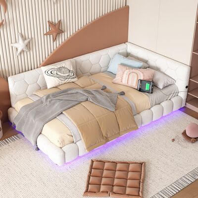 ACKERMAN Méridienne, 90200cm, Lit De Jour, Canapé Lit, Lit Avec Sommier À Lattes (sans Matelas), Éclairage D'Ambiance 16 Couleurs, Port Usb, Type-c, Matériau Confortable, Tissu Pelucheux, Blanc - Publicité ACKERMAN Méridienne, 90200cm, Lit De Jour, Canapé Lit, Lit Avec Sommier À Lattes (sans Matelas), Éclairage D'Ambiance 16 Couleurs, Port Usb, Type-c, Matériau Confortable, Tissu Pelucheux, Blanc - Publicité